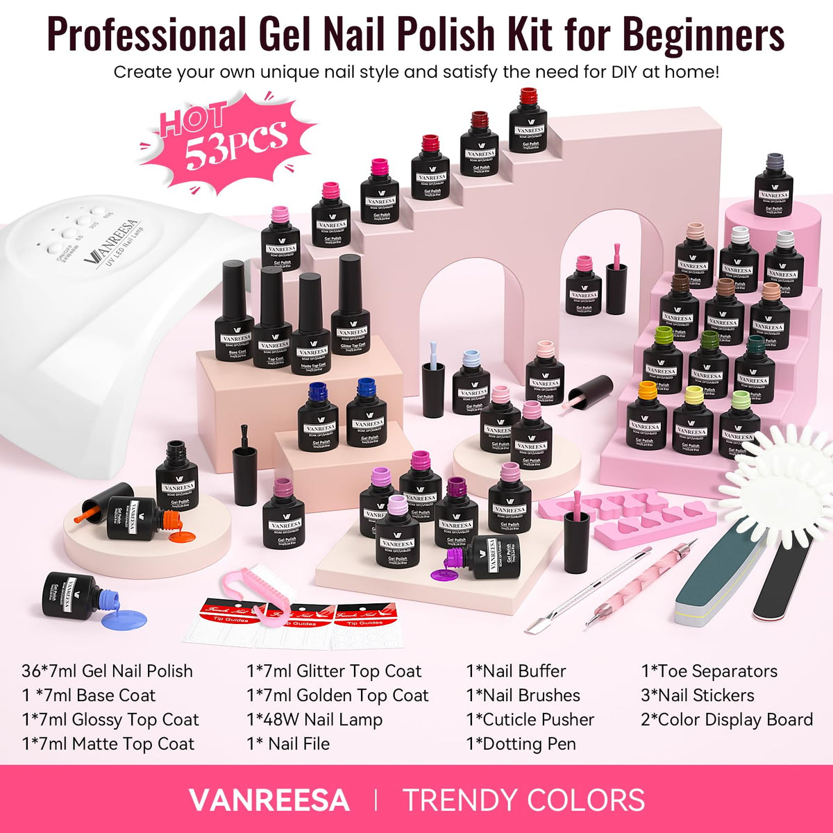 VANREESA color display boards with swatches to preview nail shades