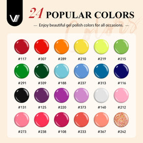 VANREESA close-up of 24 gel polish bottles showcasing vibrant color selection