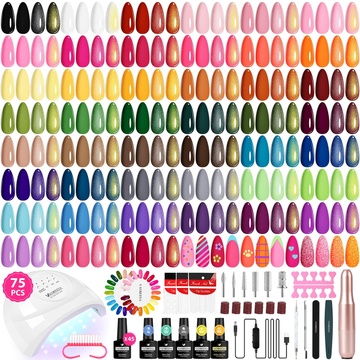 VANREESA front packaging showing the complete 75-piece kit and tools for easy setup