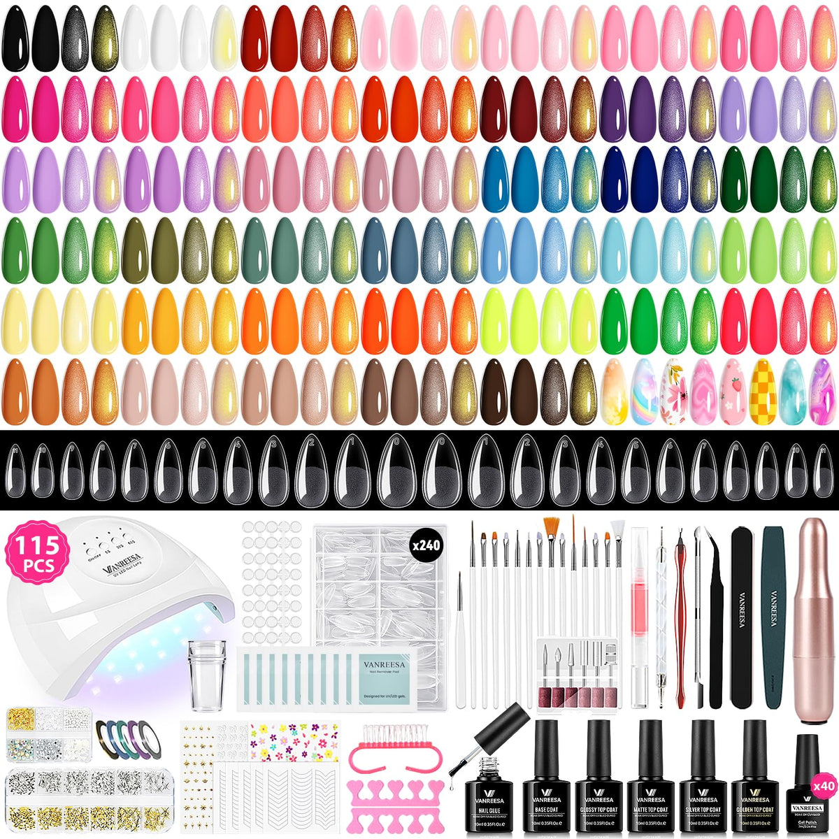 VANREESA front packaging showing complete 115-piece kit and contents for easy setup