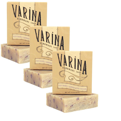 Varina front packaging showing soap trio and clean presentation benefit
