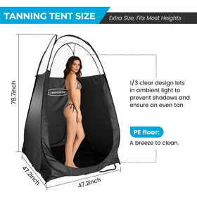 VARIPOWDER interior space wide enough for full-body tanning and technician movement