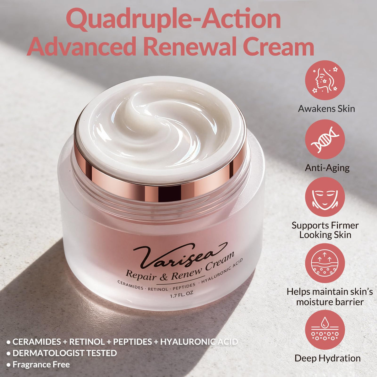 Varisea retinol cream whipped texture in jar for fast absorption