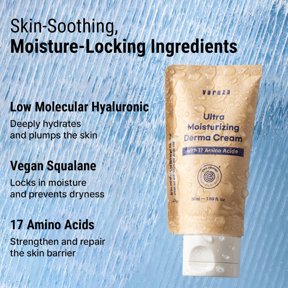 varuza cream dabbed on hand, displays lightweight non-greasy finish