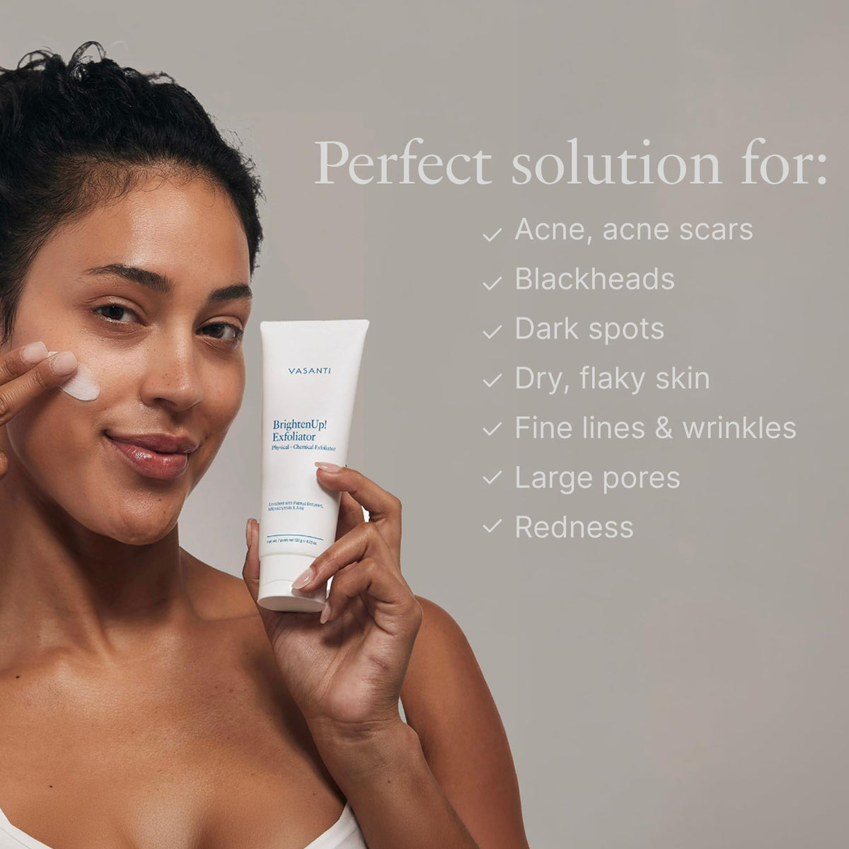 VASANTI product being massaged into skin demonstrating easy at-home use