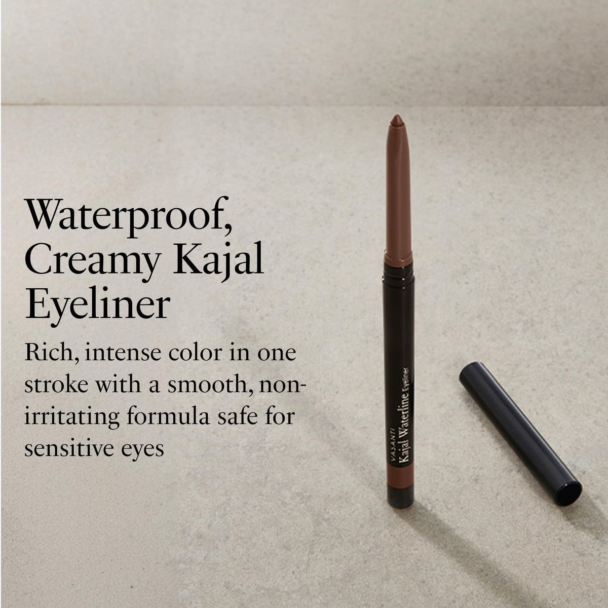VASANTI close-up pencil tip demonstrating creamy texture and even application
