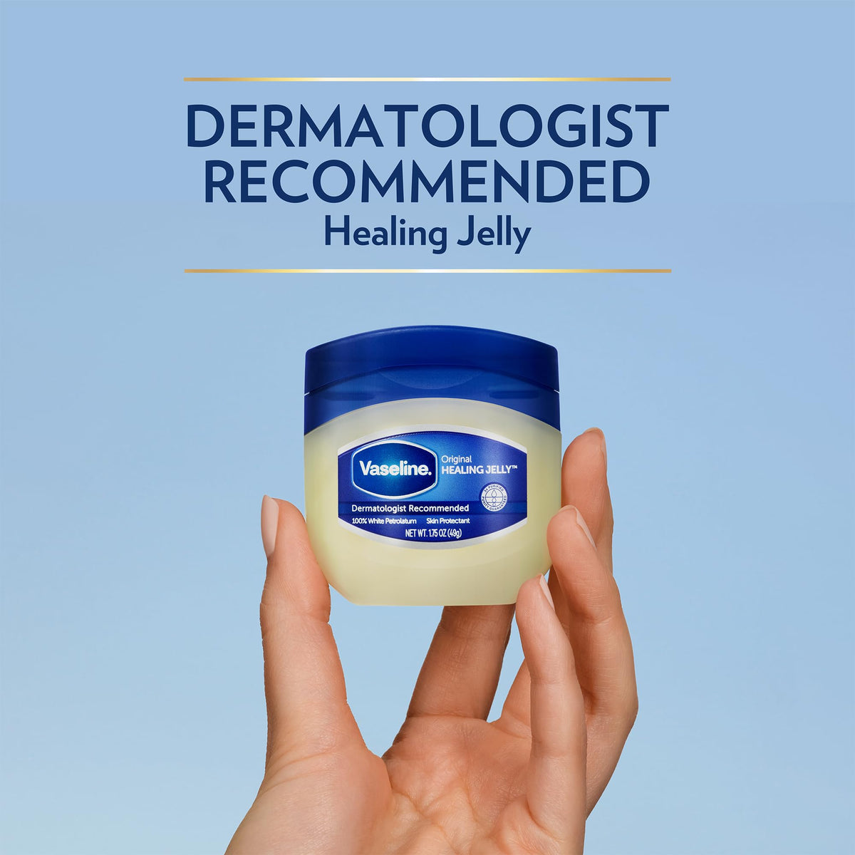 Applying Vaseline to lips showing brand soothing chapped lips benefit