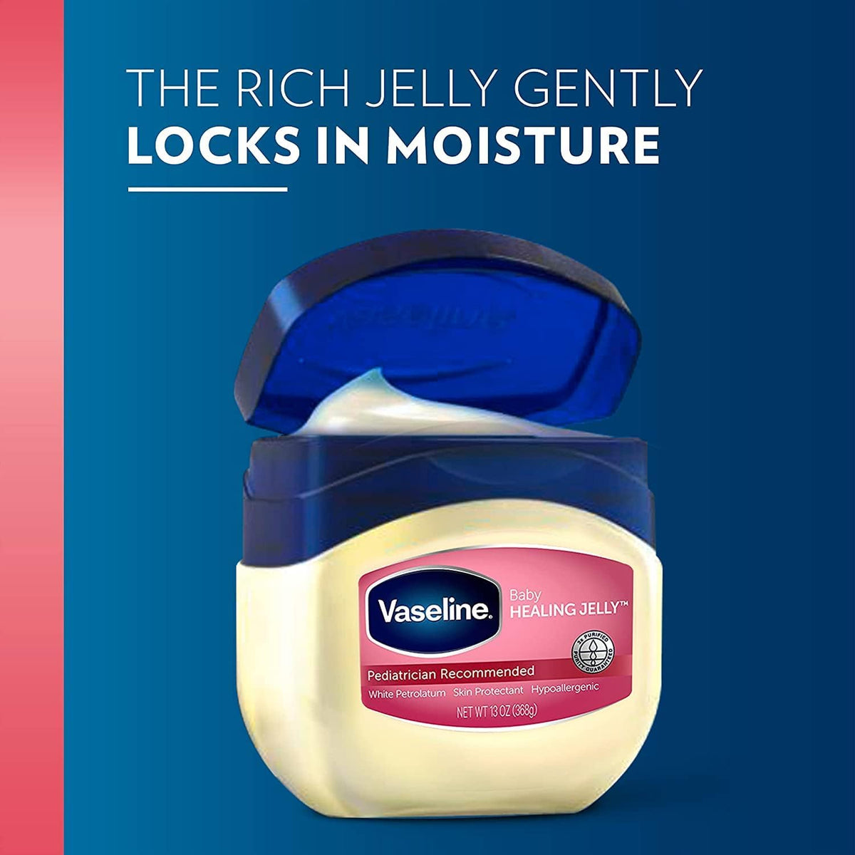 Vaseline jar beside ruler showing 13oz scale and family-friendly size
