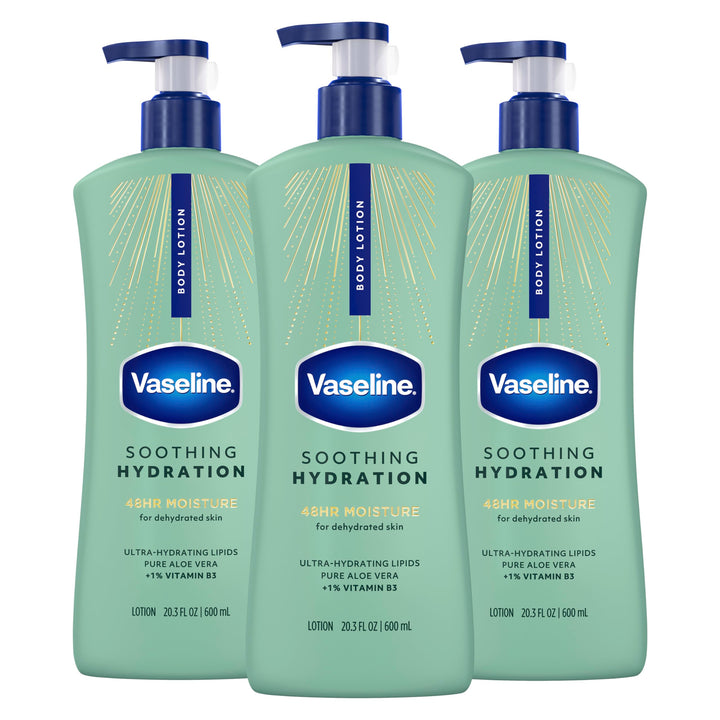 Vaseline front view of 20.3 oz bottle showing label and pump for easy use