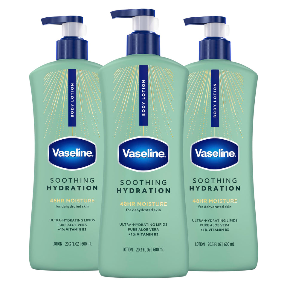 Vaseline front view of 20.3 oz bottle showing label and pump for easy use