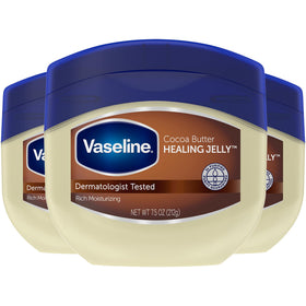 Vaseline front packaging showing three tubs and product benefit