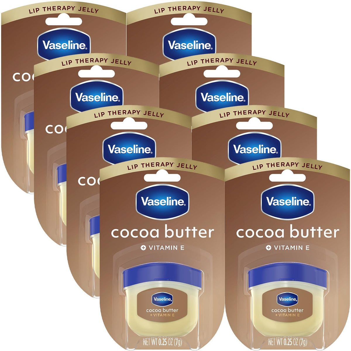 Vaseline front packaging showing cocoa butter mini jar and product benefit