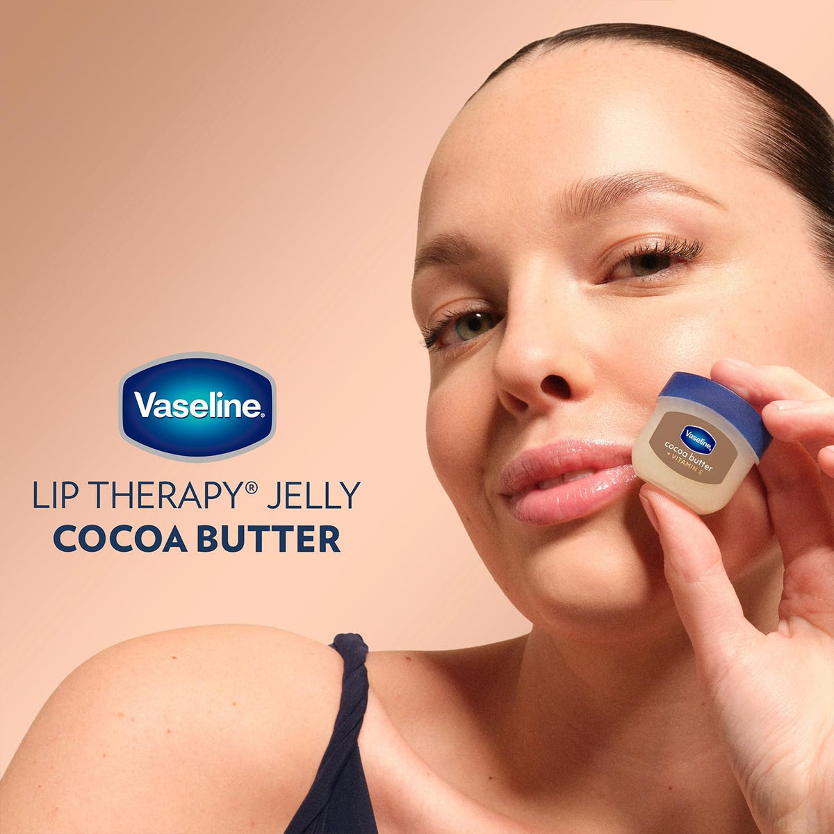Vaseline jar beside cocoa beans conveying cocoa butter nourishment