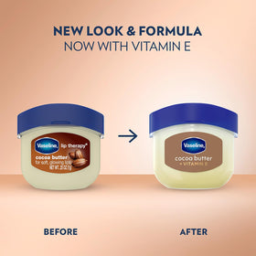 Vaseline lid label detail highlighting cocoa butter formula and clear branding
