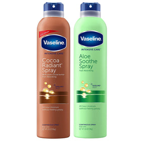 Vaseline front packaging of Cocoa Radiant and Aloe Soothe two-pack showing product benefits