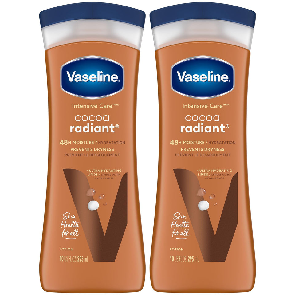 Vaseline front packaging showing two bottles and benefits