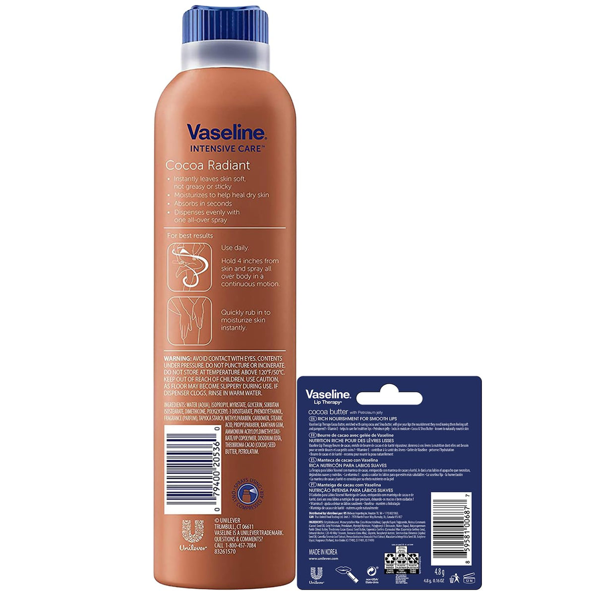 Vaseline cocoa radiant spray action mist illustrating quick, even hydration