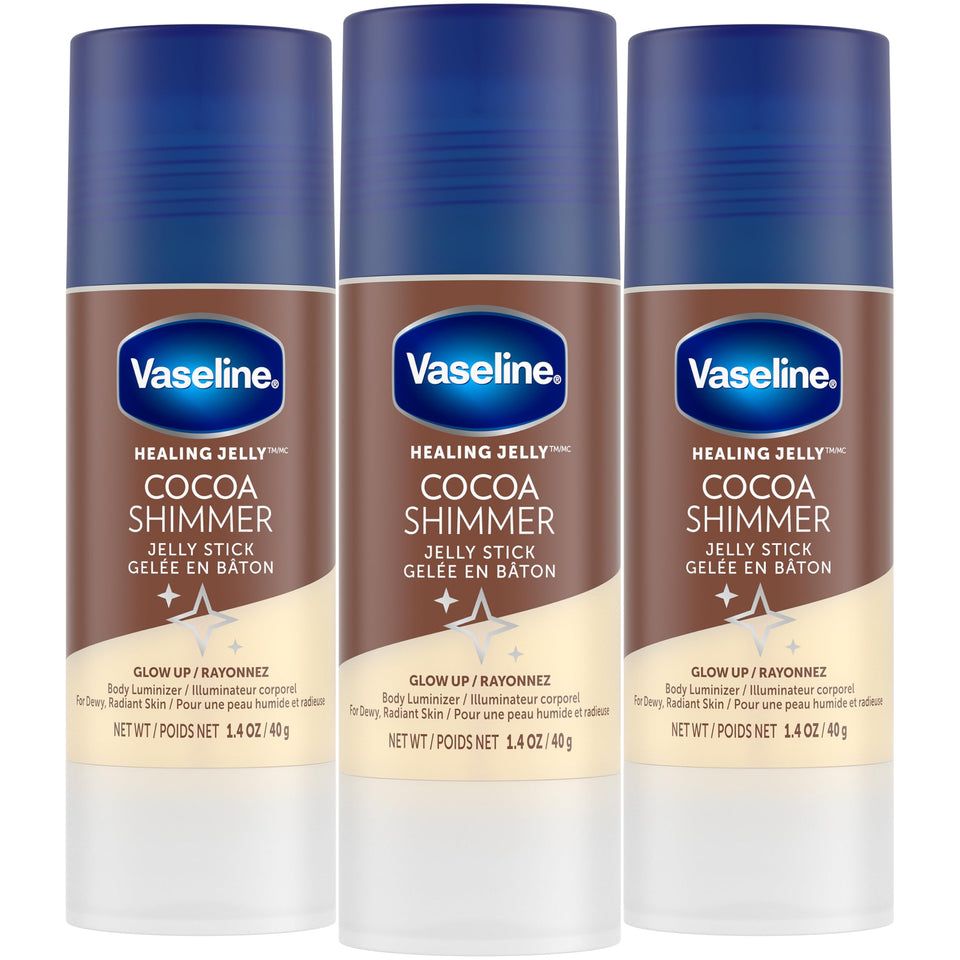 Vaseline front packaging showing travel-size shimmer stick and benefits