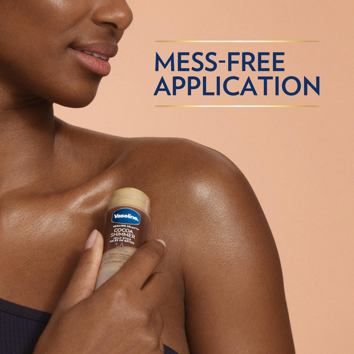 Vaseline applied to collarbone for luminous sheen and lightweight finish