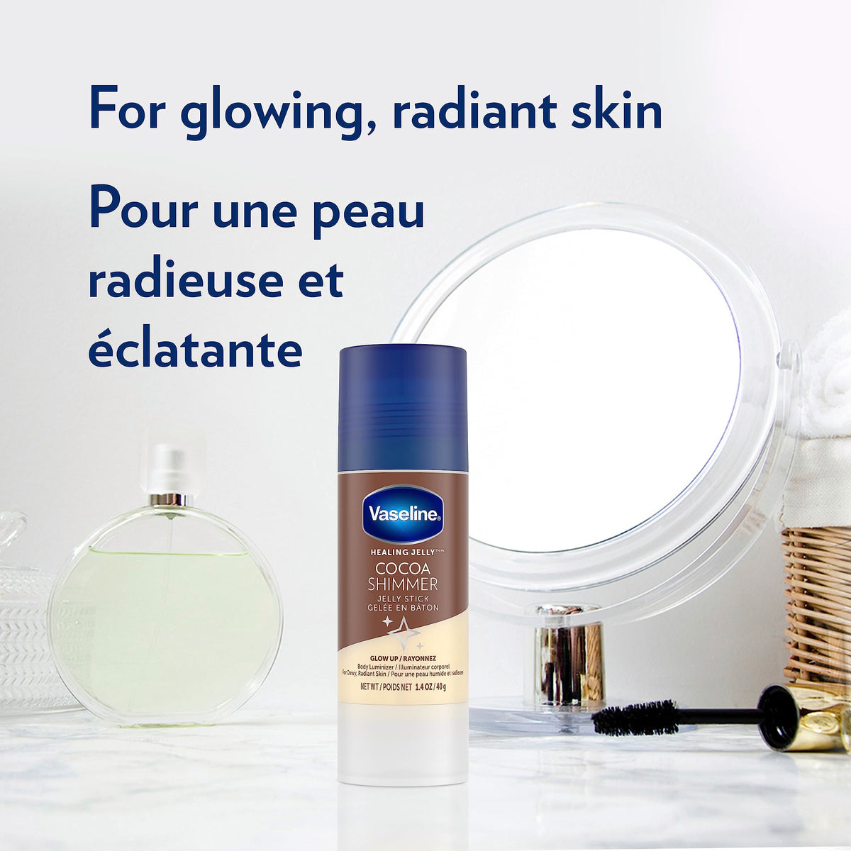 Close-up of Vaseline cocoa shimmer texture showing fine shimmer and moisturizing feel