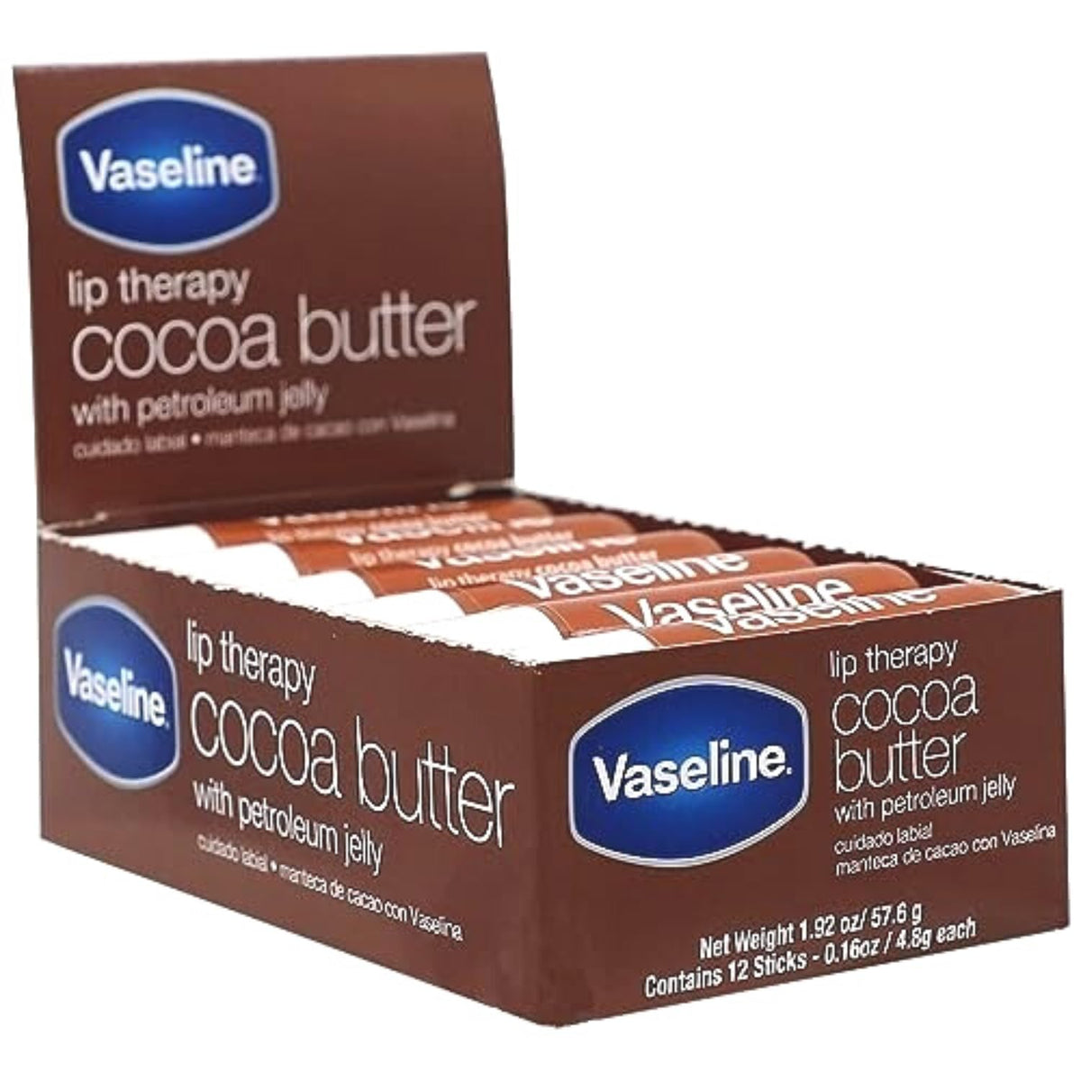 Vaseline cocoa stick close-up revealing smooth twist-up tip for quick glide