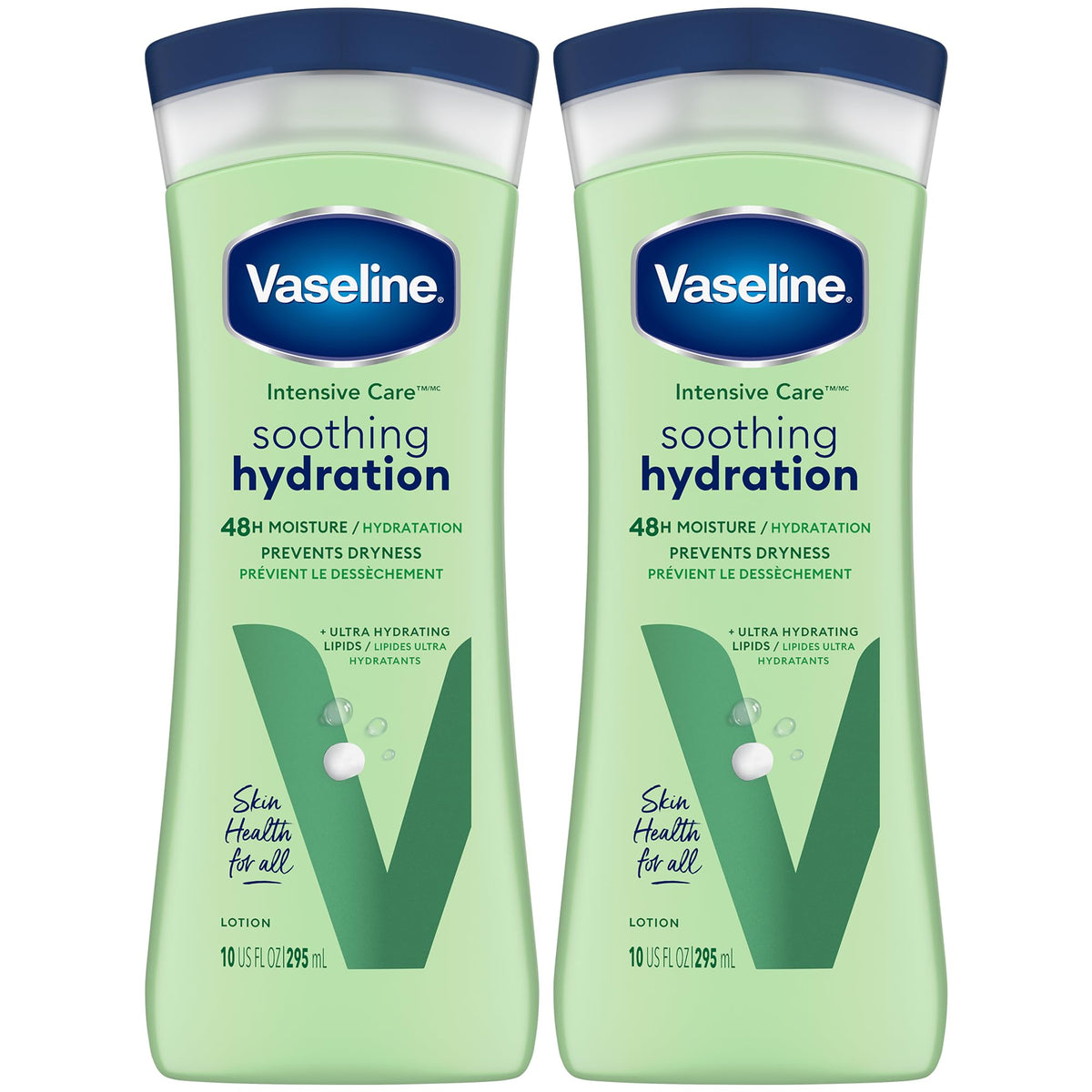 Vaseline front packaging 2-pack showing product and benefit of consistent hydration