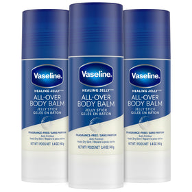 Vaseline front packaging showing three balm sticks and benefits
