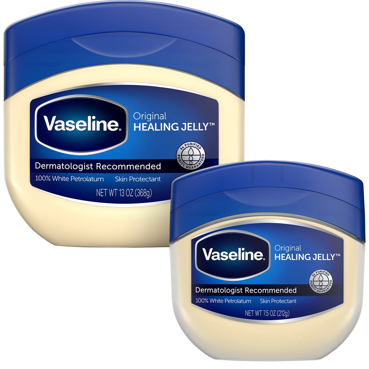 Vaseline front packaging bundle showing both jar sizes and clear protection benefit