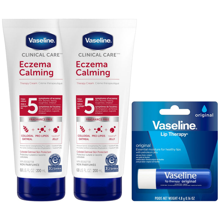 Vaseline front packaging showing the eczema cream and lip therapy for soothing relief