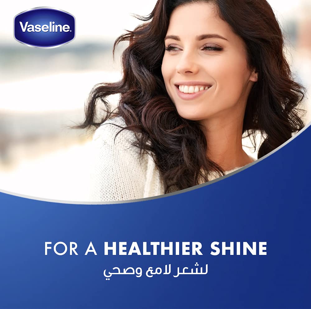 Vaseline bottle on bathroom shelf conveying daily-use convenience and hair care