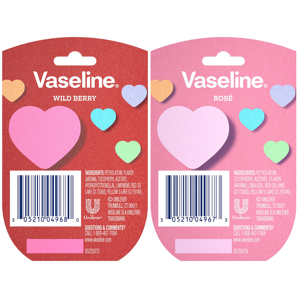 Vaseline jar lid close-up with Wild Berry label, clear flavor visibility and playful design