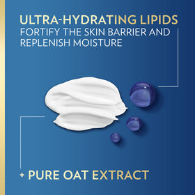 Closeup of Vaseline label with Pure Oat Extract and Ultra-Hydrating Lipids benefits