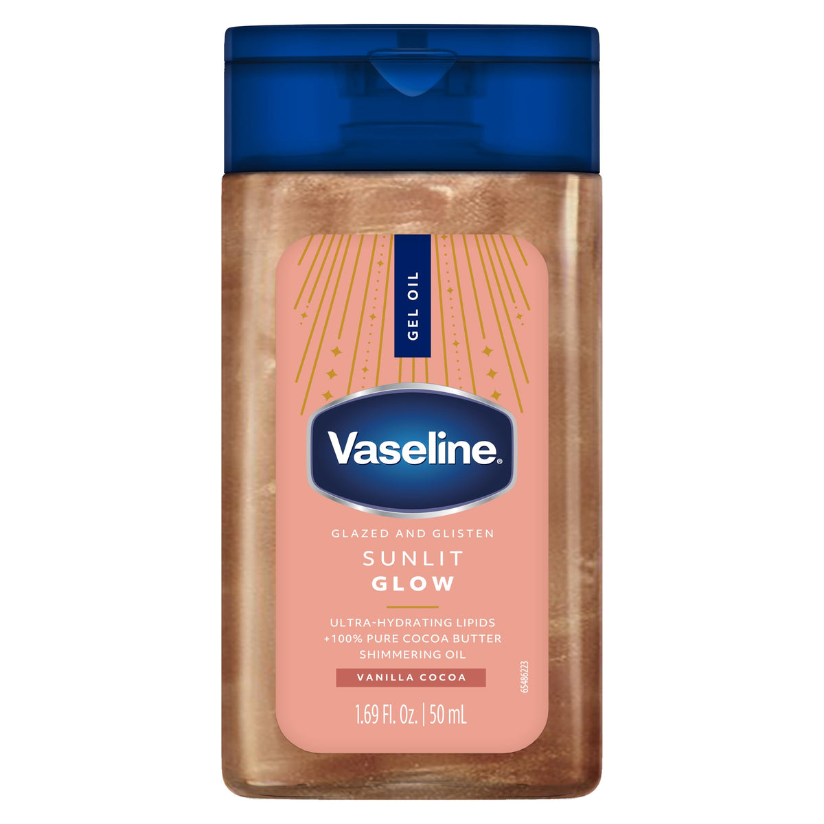 Vaseline label close-up reading vanilla cocoa scent and comforting aroma