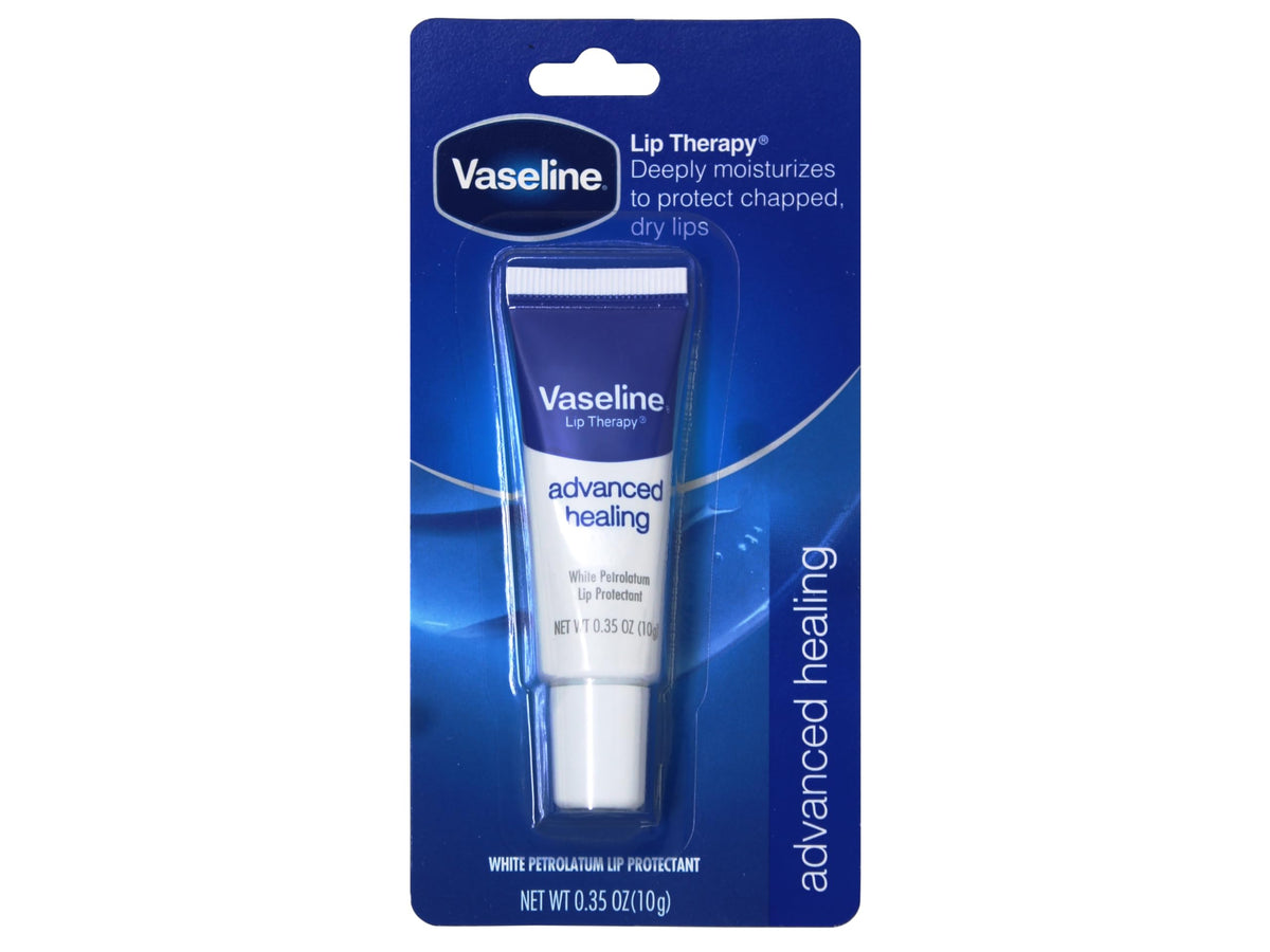 Vaseline front packaging showing compact 0.35 oz pot and brand benefit