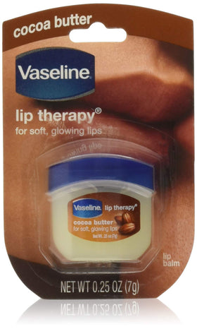 Vaseline front tin showing cocoa butter label and compact size benefit