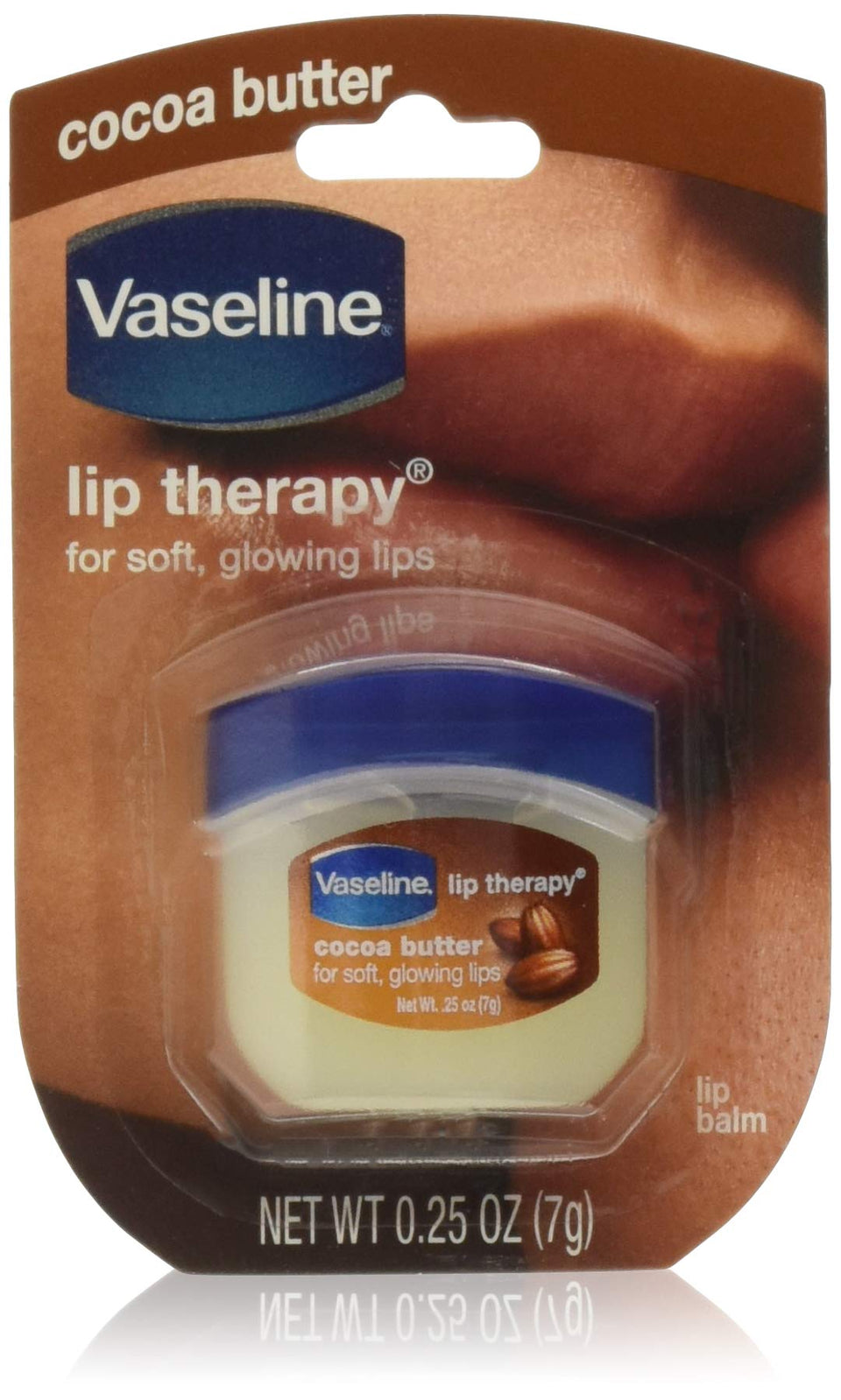 Vaseline front tin showing cocoa butter label and compact size benefit
