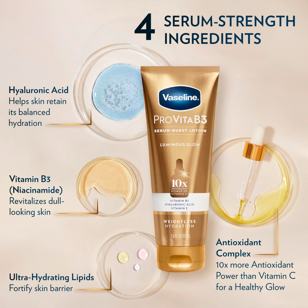 Vaseline lotion being massaged onto forearm for immediate soft, smooth feel