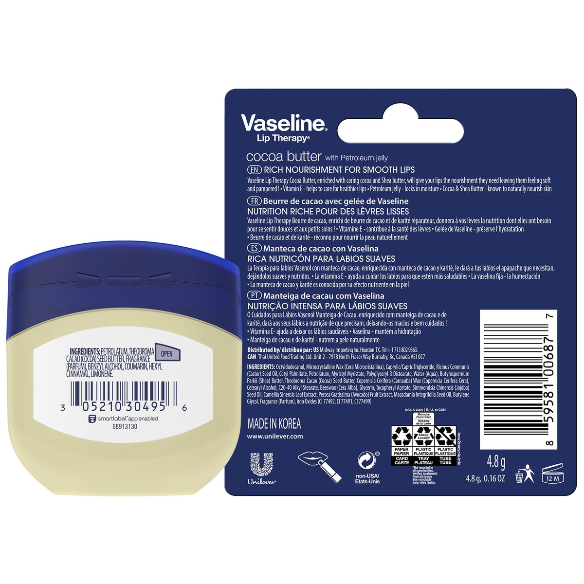 Vaseline open jar texture close-up highlighting smooth cocoa butter blend