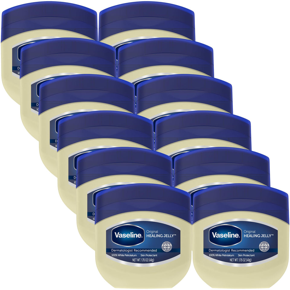 Vaseline pack of 12 front view showing compact jars and portability benefit