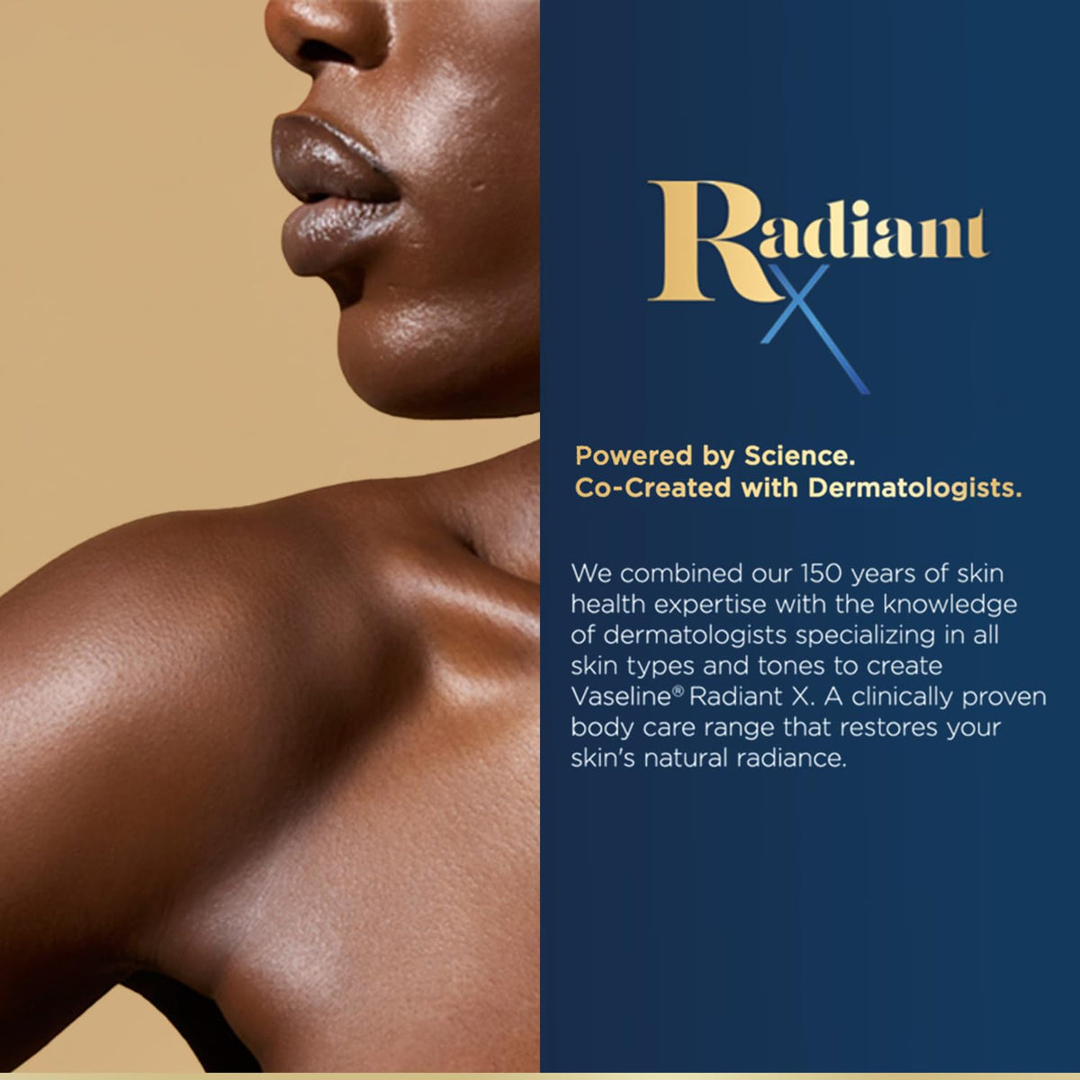 Vaseline Radiant X body oil pour action demonstrating lightweight, hydrating finish