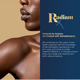 Vaseline Radiant X body oil pour action demonstrating lightweight, hydrating finish