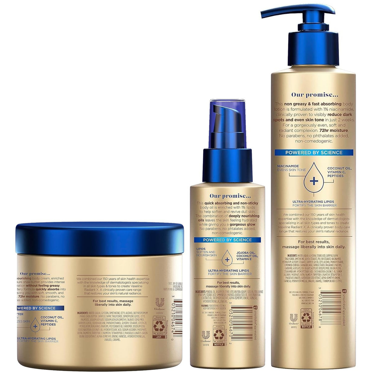 Vaseline Radiant X lotion pump detail highlighting easy application and fast absorption