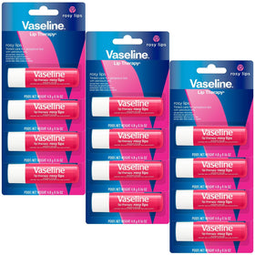 Vaseline front packaging showing 12-pack and rosy balm tint for quick selection