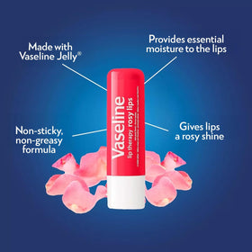 hand holding Vaseline rosy lips to show pocket-friendly scale and portability