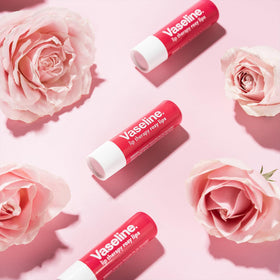 Vaseline rosy lips inside a travel pocket displaying compact travel-ready benefit