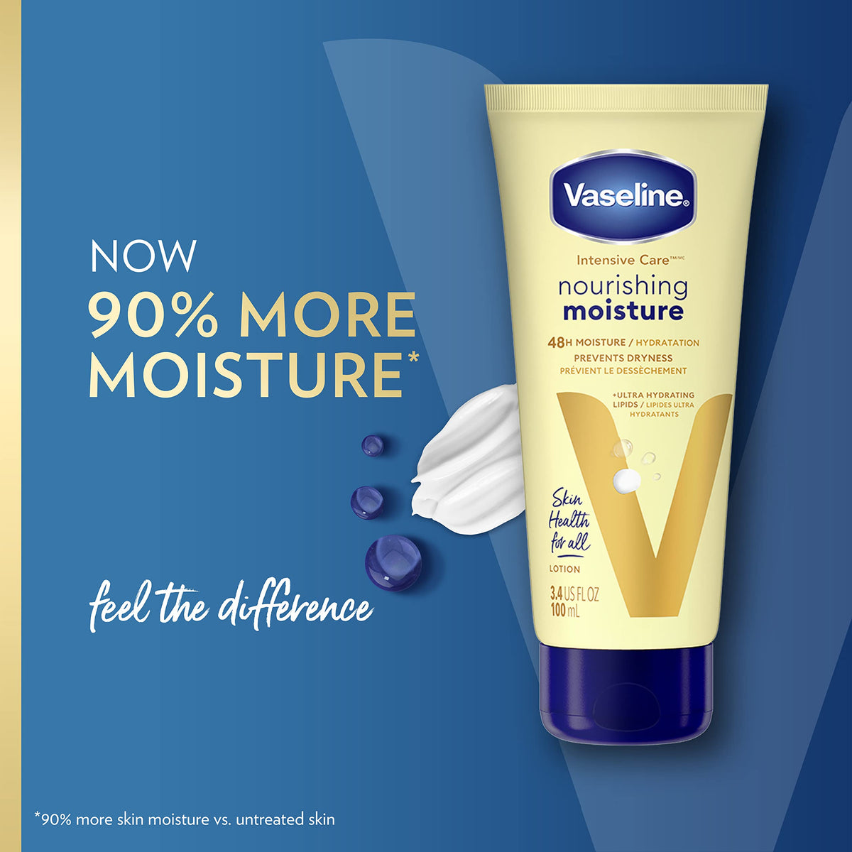 Hand holding Vaseline 3.4 oz bottle to show scale and portable hydration convenience