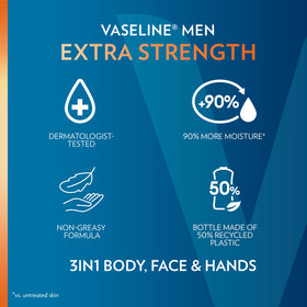 Bottle size comparison next to a hand showing Vaseline travel-friendly volume