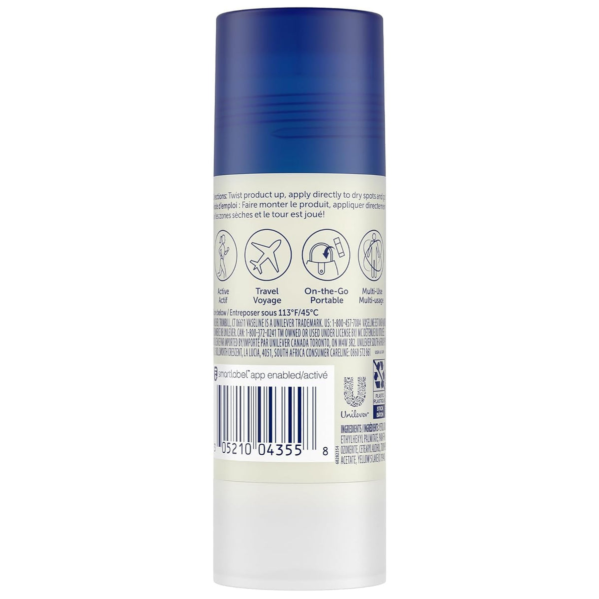 Vaseline close-up texture of jelly stick demonstrating smooth moisturising glide