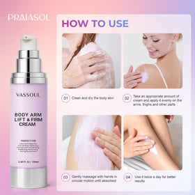 VASSOUL cream applied on arm demonstrating targeted firming and hydrating benefit
