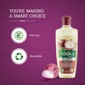 Vatika Naturals ingredients flatlay with red onion and rosemary demonstrating natural nourishment benefit